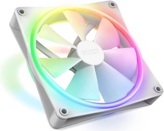 NZXT F140 RGB DUO 140mm Dual-sided RGB Fan with RGB Controller, Fluid Dynamic Bearing. RGB Lighting, Up to 1800 RPM Speed, 84.75 CFM Airflow, Quiet and Cool, Single Pack, White | RF-D14SF-W1