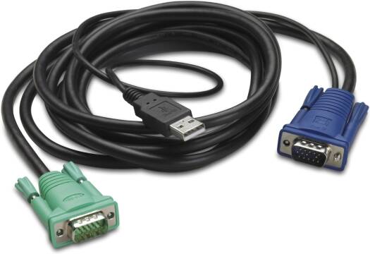 APC Integrated Rack LCD/KVM USB Cable, USB 2.0 type A Male 1st end & SUB-D 15HD Male VGA Monitor 2nd end, Windows /Linux Compatible 1.8 Meter, Black - Blue - Green | AP5821