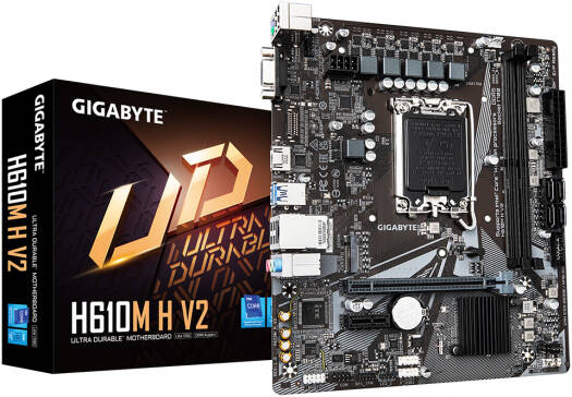 GIGABYTE H610M H V2 LGA 1700 M ATX Motherboard, Intel H610 Chipset, 2x DDR5 DIMM Slot, 128GB Max Memory, 1x M.2 Slot, 1x PCIe 4.0 x16 Slot, Realtek GbE LAN chip | H610M H V2