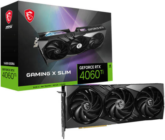 MSI GeForce RTX 4060 Ti Gaming X Slim Graphics Card, 16GB GDDR6 128-bit Memory, 2670 MHz Boost Clock, 18 Gbps Memory Speed, 4352 CUDA Cores, PCI E Gen 4 x 8, HDMI / DP Ports, Black  | 912-V517-002