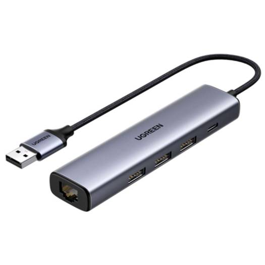 Ugreen CM475 Multifunctional Type-C Hub Docking Station, With 3x USB 3.0 / RJ45 Network / Type-C Charging Port, Aluminium Alloy Case + Nylon Braided Material, Small and Elegant, Gray | 20932