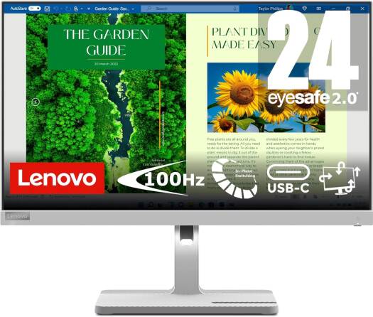 Lenovo L24m-40 Monitor, 24" FHD IPS Display, 100Hz Refresh Rate, 4ms (Extreme Mode) Response Time, AMD FreeSync Technology, Built-In 3W x2 Speakers, 16.7m Display Colors, White | 67A9UAC3AE