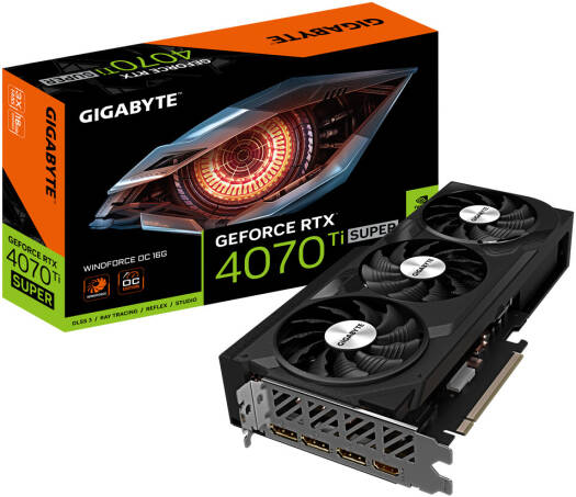 GIGABYTE GeForce RTX 4070 Ti SUPER WINDFORCE OC 16G Graphics Card, 16GB GDDR6X 256-bit Memory, 2625 MHz Core Clock, 21 Gbps Memory Speed, 8448 CUDA, PCI-E 4.0, DP *3 HDMI *1 | GV-N407TSWF3OC-16GD