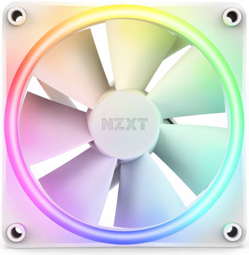NZXT F120 RGB Duo Singe Pack Computer Fan, Plastic+Rubber+PCB Materials, Fluid Dynamic Bearing, Dual-Sided Lighting, 4-Pin PWM Connector, 1800 RPM Fan Speed, 48.58 CFM Airflow, White | RF-D12SF-W1