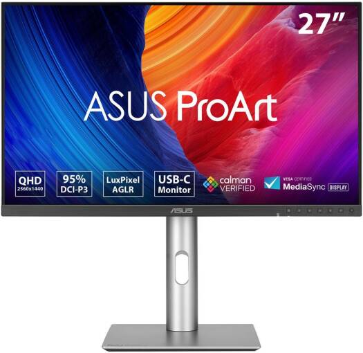 ASUS ProArt Display PA278CFRV Professional Monitor, 27" QHD IPS Display, 100Hz Refresh Rate, 5ms (GtG) Response Time, MediaSync Display, 16.7m Color Display, Silver | 90LM06Q0-B01M70
