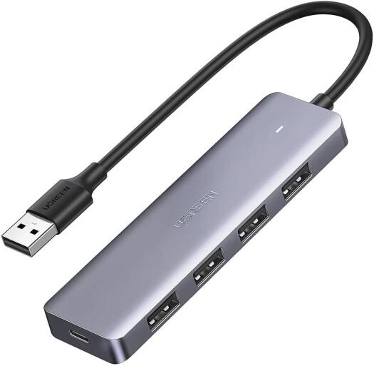 UGREEN USB Hub 3.0, Ultra Slim 4 Port USB 3 Hub, 5Gbps Data Transfer, 2.4GHz Wireless Devices, 4x Type-A & 1x Micro USB Interface, Black | 50985