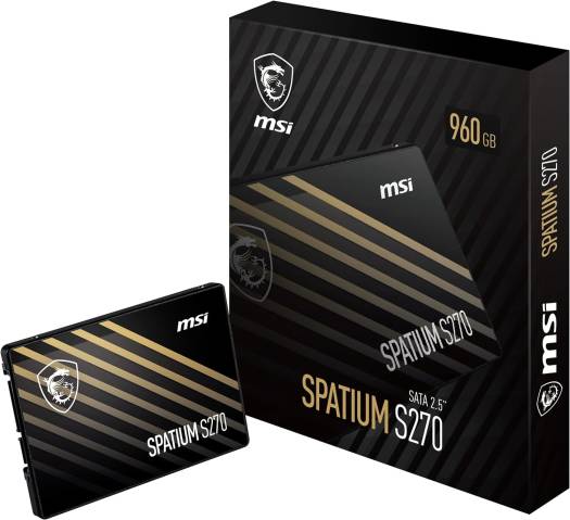 MSI Spatium S270 SATA III 2.5" Internal SSD, 960GB Capacity, Up to 500 MB/s Sequential Read & 450 Sequential Write Speed, Phison S11 Controller, 3D NAND Technology, 500TBW, Black | S78-440P130-P83