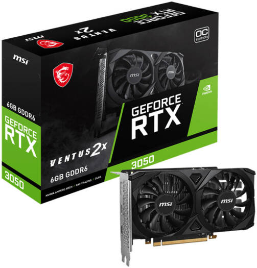MSI GeForce RTX 3050 Ventus 2X OC Graphics Card, 6GB GDDR6 96-Bit Memory, 1492 MHz Boost Clocks, 2304 CUDA Cores, 14 Gbps Memory Speed, PCI Express Gen 4 x16, HDMI / DP | 912-V812-016