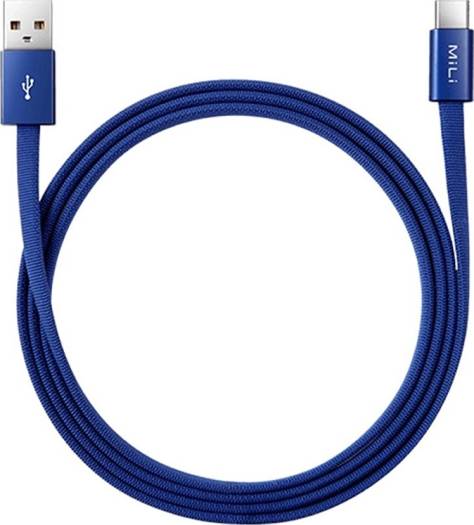 MiLi USB-C to USB-A Cable Charge & Sync - Fast charging/Data transfer For Smartphones/Powerbanks - Textured Fabric - 1.2M/4ft - Blue | HX-T61