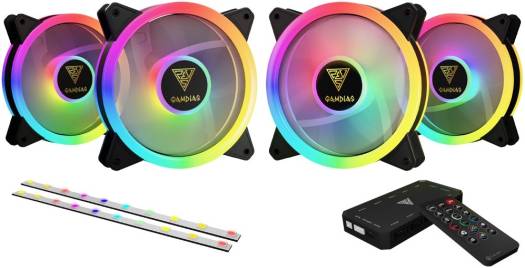 GAMDIAS AEOLUS M2 1204R Elite 3-Pack 120mm RGB Case Fan, Trio-Loop ARGB PWM fan, Includes 2 ARGB LED Strips, Hydraulic Bearing, Black | GD-AEOLUS-M2-1204R-ELITE