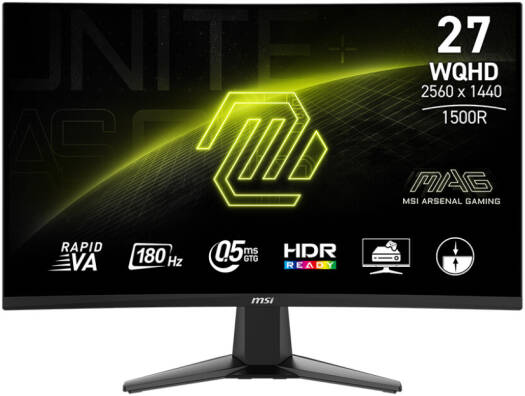 MSI MAG 27CQ6F Gaming Monitor, 27" WQHD Rapid VA Panel, 180Hz Refresh Rate, 2560 x 1440 Resolution, 0.5ms (GtG) Response Time, 1500R Curvature, AMD FreeSync, 1.07B Colors, Black | MAG 27CQ6F