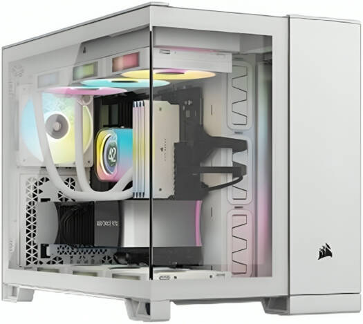 Corsair 2500X mATX Mid-Tower PC Case, Upto 360mm Radiator & 9 x Fans Support, Dual Chamber Design, Modern I/O Panel, 1 x USB-C 3.2 Gen 1, 2 x USB 3.2 Gen 1 Ports, Audio Jack, White | CC-9011266-WW