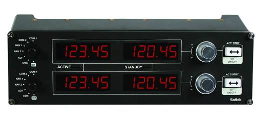 Logitech G Saitek Pro Flight Radio Panel is a stack of four LED displays, navigation functions, onscreen controls for COM1/2, NAV1/2, DME, ADF, and XPDR functions | 945-000011