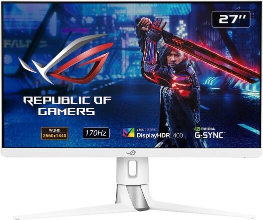 Asus ROG Strix XG27AQ-W 27'' WQHD IPS Monitor, 170Hz Refresh Rate, 1ms Gtg Response Time, ELMB & G-Sync, Display HDR 400, 2560x1440 Resolution, HDMI, DisplayPort, USB 3.0, White | 90LM06U0-B03370