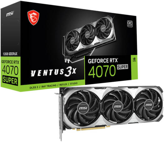 MSI GeForce RTX 4070 SUPER 12G VENTUS 3X OC Graphics Card, 12GB GDDR6X 192-Bit Memory, 2505 MHz Boost Clock, 21 Gbps Memory Speed, 7168 Units Cores | RTX-4070-SUPER-12G-VENTUS-3X-OC
