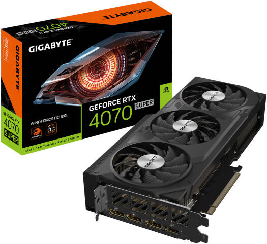 GIGABYTE GeForce RTX 4070 SUPER WINDFORCE OC Graphics Crad, 12GB GDDR6X 192 bit Memory, 2505 MHz Core Clock, 21 Gbps Memory Speed, 7168 CUDA, PCI-E 4.0, HDMI 2.1a, DP 1.4a | GV-N407SWF3OC-12GD
