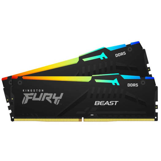 Kingston Fury Beast RGB 32GB DDR5 (2x 16GB) Desktop Memory, 6000MHz Speed, CL40 Cas Latency, 1.35V Voltage, 288 Pin, Dual Channel Kit, Non-ECC Unbuffered DIMM, Black | KF560C40BBAK2-32