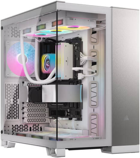 Corsair 6500X Mid-Tower Computer Case, Up to 360mm Radiator & 10x Fan Support, Tempered Glass, Dual Chamber, Modern Front Panel I/O, Wide Cooling Flexibility, White / SatinGrayAluminum | CC-9011285-WW