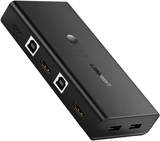 UGREEN KVM HDMI USB Switch, 2-Port HDMI 4K Switcher Box, Monitor Sharing Selector with USB Hub for Laptop, Desktop, Support Keyboard Hotkey & Auto Switch, 2 USB Cables | 50744