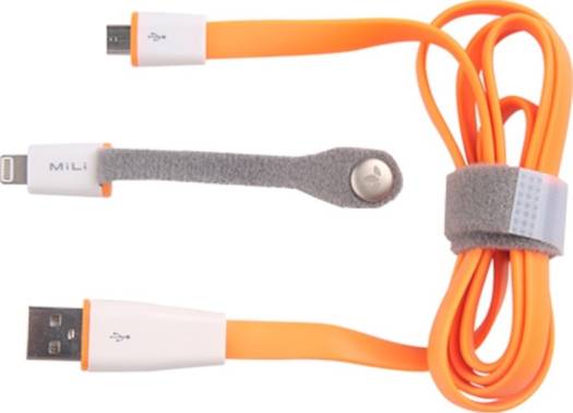 MiLi 2 in 1 Connect, Micro USB with Lightning Adapter, Certified Cable, Charge & Sync, For All iOS Devices  Smartphone, GPS, Gaming Consoles, Cameras] - Flat PVC - 1M/3ft - Orange | HI-L12-Orng