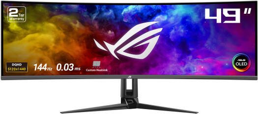 ASUS ROG Swift OLED 49" PG49WCD Ultrawide Curved Gaming Monitor, QD-OLED Panel, 144 Hz / 0.03ms, FreeSync / G-SYNC, Custom Heatsink, ROG Smart KVM, 90 W Type-C, DP/HDMI, Black | 90LM09C0-B01970