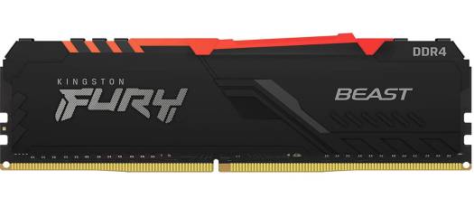Kingston Fury Beast RGB 16GB DDR4 Desktop Memory, 3600MHz Speed, CL18 Cas Latency, 1.35V Voltage, 288 Pin, Single Module, Non-ECC Unbuffered DIMM, Black | KF436C18BBA/16