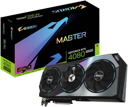 GIGABYTE AORUS GeForce RTX 4080 SUPER MASTER Graphics Card, 16GB GDDR6X 256 bit Memory, 2625 MHz Core Clock, 23Gbps Memory Clock, 10240 CUDA Cores, PCI-E 4.0, DP / HDMI | GV-N408SAORUSM-16GD