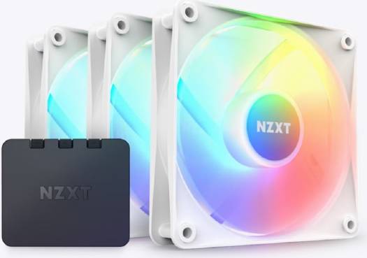 NZXT F120 RGB Core Hub-Mounted Fans with RGB Controller, High Airflow & Static Pressure, Up to 1800 RPM Speed, FDB, 78.86 CFM Airflow, Sync Lighting with Controller, Triple Pack, White | RF-C12TF-W1