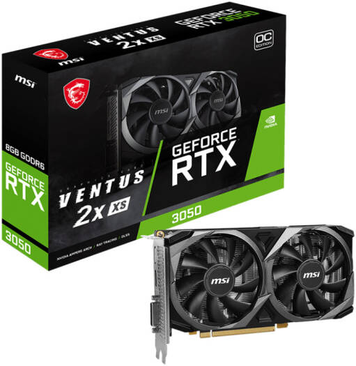 MSI GeForce RTX 3050 VENTUS 2X XS OC Graphics Card, 8GB GDDR6 128-bit Memory, 1807 MHz Boost Clock, 14Gbps Mermory Speed, 2560 CUDA Cores, PCIE 4, DP v1.4a / HDMI / DL-DVI-D x 1c | 912-V809-426