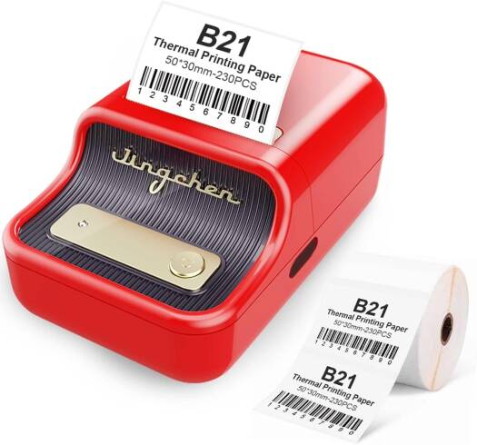 Smart Label Maker B21 with 230 Labels Bluetooth Thermal Price Barcode Label Printer Mailing Address Labels Machine Compatible with Android & iOS Applied to Organization Home Office Business (Red)