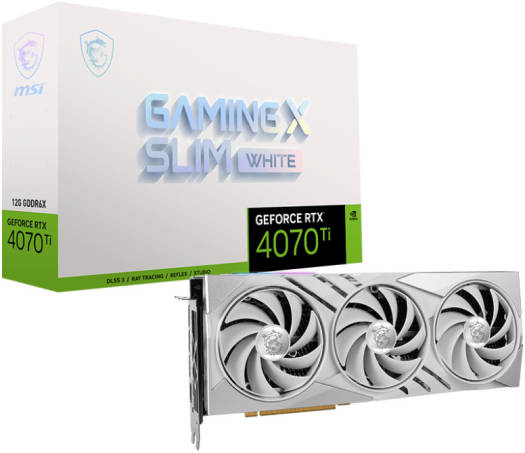 MSI GeForce RTX 4070 Ti GAMING X SLIM Graphics Card, 12GB GDDR6X 192-Bit Memory, 2730 MHz Boost Clock, 7680 CUDA, 21Gbps Memory Speed, PCI E Gen 4, HDMI / DP, White | 912-V513-466