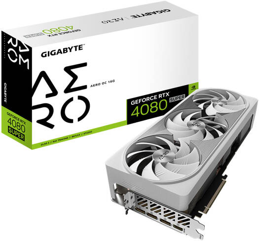 Gigabyte GeForce RTX 4080 SUPER Aero OC Graphics Card, 16GB GDDR6X 256-Bit Memory, 2595 MHz Core Clock, 10240 CUDA Cores, 23 Gbps Memory Clock, PCI-E 4.0, White | GV-N408SAERO OC-16GD