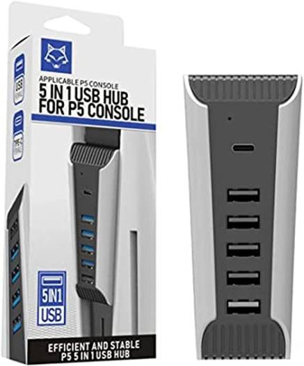 5In 1 Multi Ports USB Hub for Playstation 5, USB3.0 Console Import Splitter Expander Adapter Expander Adapter Digital Edition, 4xUSB 2.0 Ports, 1xUSB Fast Charging Port, Gray | B09WV96QF2