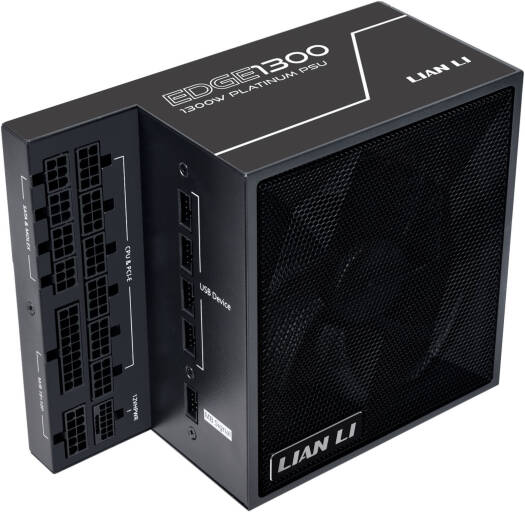 Lian-Li Edge L-Shape Fully Modular Power Supply, 1300W Power, 80 Plus Platinum Certification, 120mm FDB Fan, ATX 3.0 & 3.1 Compliant, PCIe 5.1 Support, Active PFC, Black | EG1300.Black