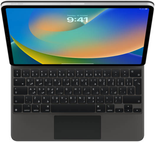 Apple Magic Keyboard for iPad Pro 12.9-inch (6th generation), Backlit Keys, Scissor Mechanism, Smooth Angle Adjustability, 1mm Travel, USB-C Port, ENG-ARAB Layout, Black | MJQK3AB/A