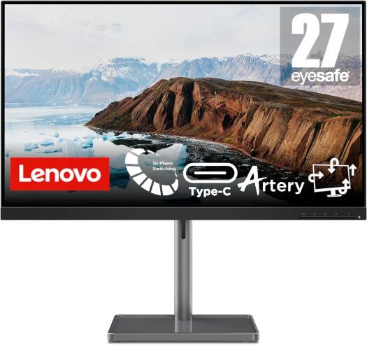 Lenovo L27m-30 Monitor, 27" FHD IPS Display, 75Hz Refresh Rate, 4ms (Extreme Mode) Response Time, AMD FreeSync Technology, Ergonomic Stand Support Tilt, Lift, Pivot, & Swivel, Raven Black | 66D0KAC2AE