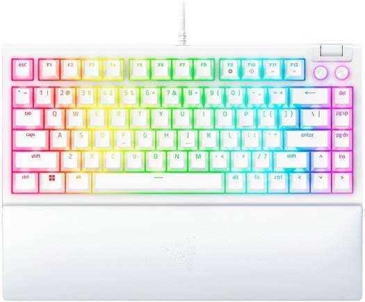 Razer BlackWidow V4 75% Mechanical Gaming Keyboard, Hot-Swappable Design, Tactile Switches, Chroma RGB, MF Roller & Media Keys, US Layout, Comfortable Wrist Rest, White| RZ03-05001700-R3M1