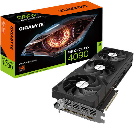 GIGABYTE GeForce RTX 4090 WINDFORCE V2 Graphics Card, 24GB GDDR6X 384bit Memory, 2520 MHz Core Clock, 21 Gbps Memory Speed, 16384 CUDA Cores, PCI-E 4.0, DP / HDMI | GV-N4090WF3V2-24GD