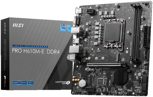MSI Pro H610M-E DDR4 Micro-ATX Motherboard Socket LGA 1700 H610 Chipset RTL8111H 1Gbps LAN controller 2 DIMM Slots 64GB 1 M 2 Slot PCI-E X16 SATA III HDMI VGA 911-7D48-007