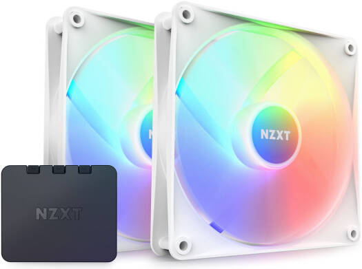 NZXT F140 RGB Core Hub-Mounted Fans with RGB Controller, High Airflow & Static Pressure, Up to 1800 RPM Speed, FDB, 78.86 CFM Airflow, Sync Lighting with Controller, 2 Pack, White | RF-C14DF-W1