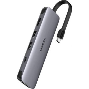 Ugreen 6 in 1 USB-C Hub, 4K HDMI Video, Superspeed USB 3.0 Hub, Gigabit Ethernet, 60W Power Delivery Charging Port, Thunderbolt 3 Hub | 50771