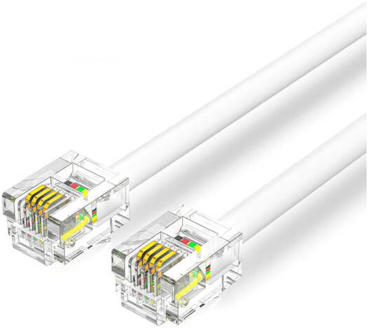 Vention IQB 6P4C Telephone Patch Cable, Male To Male, Trident Gold-Plated FU, Flexible Wiring Of Flat Wire Body, PVC, Pure Copper Conductor Material, 20M Length, White | IQBWQ