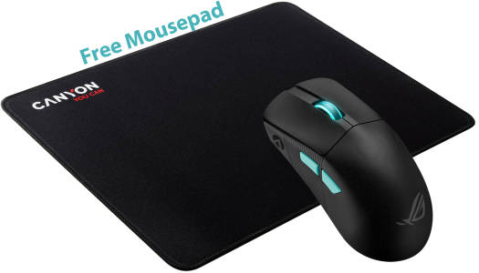 Asus P713 Rog Harpe Ace Aim Lab Edition Wireless Gaming Mouse, 88 Hour Battery Life, Speednova Technology, 36000 DPI Sensor, with Free Canyon MP-4 Mouse Pad