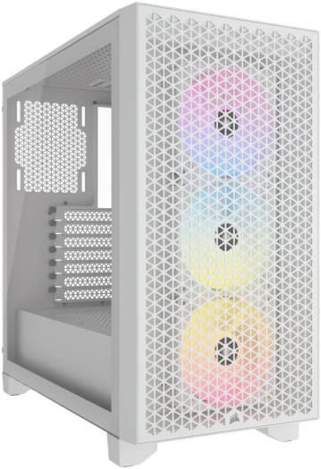 Corsair 3000D RGB AIRFLOW Mid-Tower PC Case, Tempered Glass & Airflow Optimized Front Panel, Up to 8x 120mm Fans & 360mm Radiators, 2*3.5"or 2*2.5" Drive Bays, 2*USB 3.2 Type-A, White | CC-9011256-WW