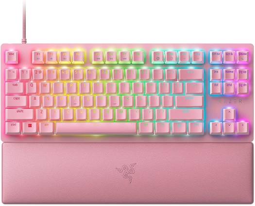Razer Huntsman V2 TKL Tenkeyless Gaming Keyboard, Fast Linear Optical Switches Gen2 & 8000Hz Polling Rate, Detachable Type-C Cable, PBT Keycaps, Ergonomic Wrist Rest, Quartz Pink | ?RZ03-03942000-R3M1