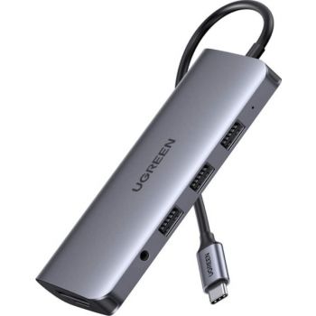UGreen USB C Hub 10 in 1 with Ethernet, 4K USB C to HDMI / VGA, USB C to 3.5mm, SD/TF Cards Reader, Compatible for MacBook Pro/Air iPad Pro 2021, Gray | 80133