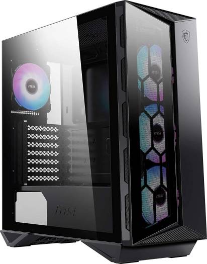 MSI MPG GUNGNIR 110R ATX Mid-Tower Gaming PC Case, Tempered Glass Side Panel, Up to 360mm Radiator, 4x ARGB 120mm Fans, Magnetic Filter, Optimized Airflow, USB 3.2 Type-C, Black | 306-7G10R21-W57