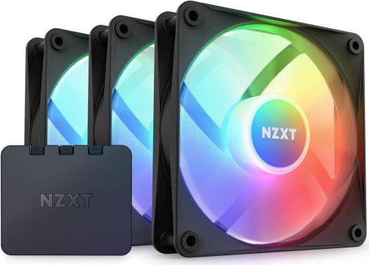 NZXT F120 RGB Core Hub-Mounted Fans with RGB Controller, High Airflow & Static Pressure, Up to 1800 RPM Speed, FDB, 78.86 CFM Airflow, Sync Lighting with Controller, Triple Pack, Black | RF-C12TF-B1