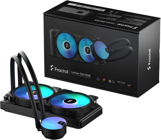 Fractal Design Lumen S24 V2 RGB 240mm Liquid CPU Cooler, 2x Aspect 12 RGB PWM Fans, 400mm Tube, 90° Intervals, Pre-Applied Thermal Paste, 6 ARGB LEDs, Support LGA 1700/AM5, Black | FD-W-L1-S2412