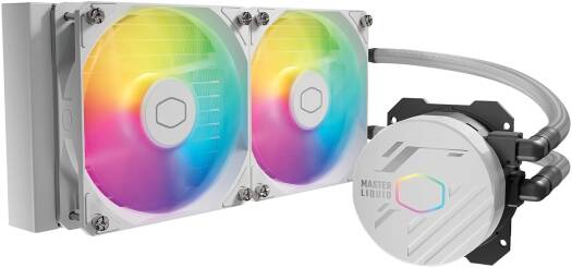 Cooler Master MasterLiquid 240L Core aRGB CPU Liquid Cooler, 240mm Radiator Size, 2x Fans, 1750 RPM Fan Speed, 71.93 CFM Fan Airflow, New Gen S Dual Chamber Pump, White | MLW-D24M-A18PZ-RW